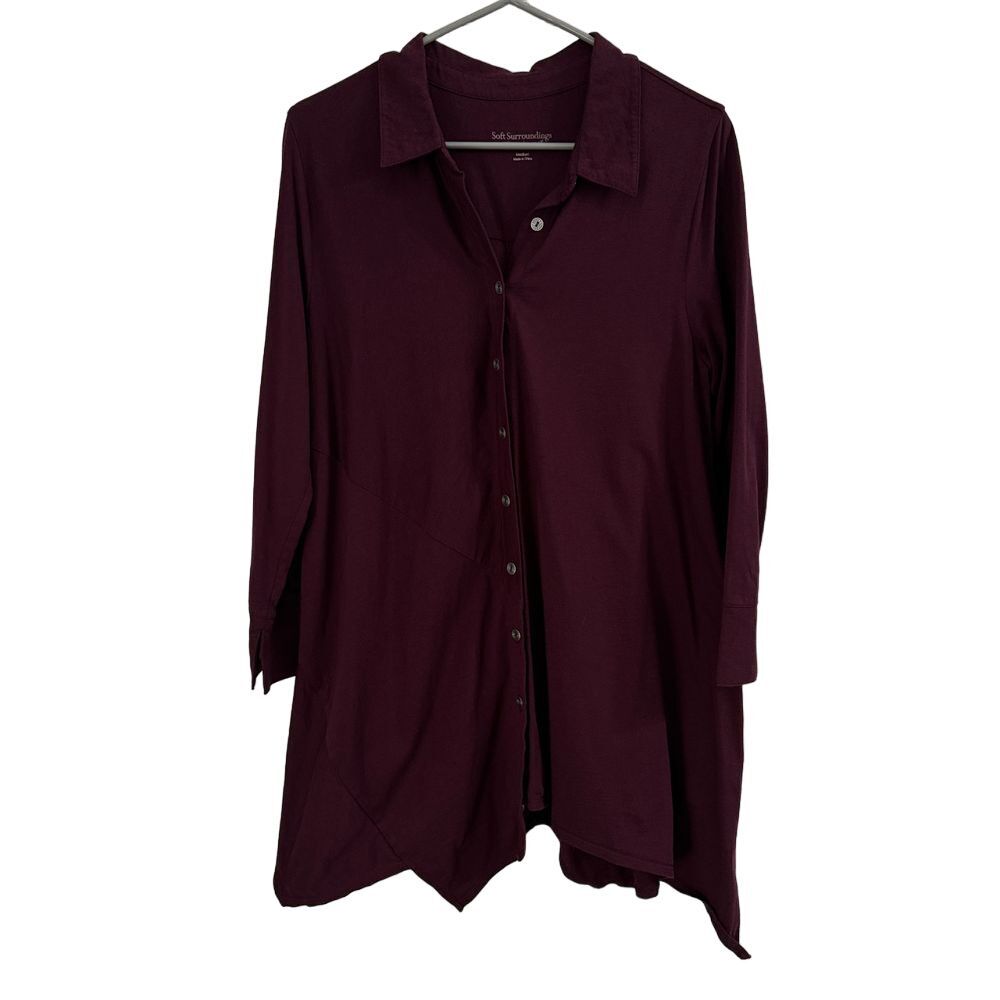 Soft Surroundings Santa Barbara Tunic Top Womens Sz M Purple Asymmetrical Hem